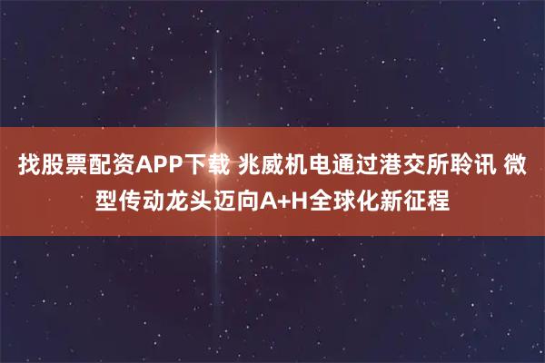 找股票配资APP下载 兆威机电通过港交所聆讯 微型传动龙头迈向A+H全球化新征程